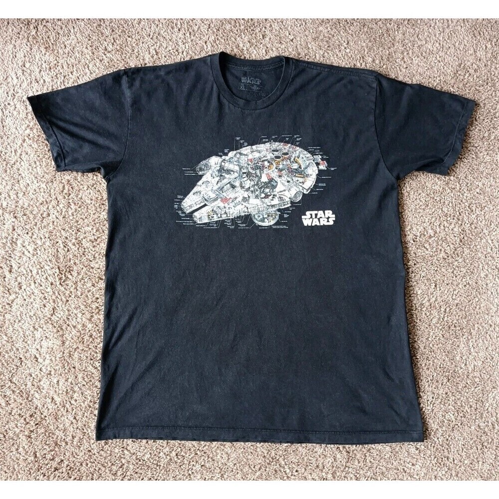 Star Wars Millennium Falcon Ship T-Shirt Men's XL Black Short Sleeve